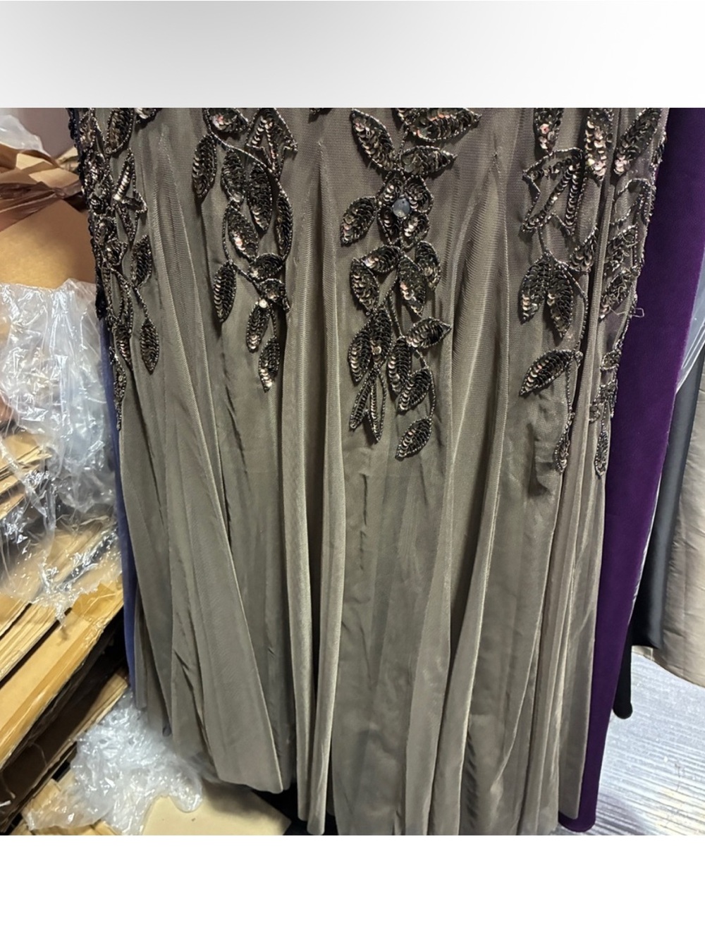 Adrianna Papell Dress SZ 6 Lead Brown Beaded Sequin Gown Formal Evening NWT MOB - Picture 9 of 11